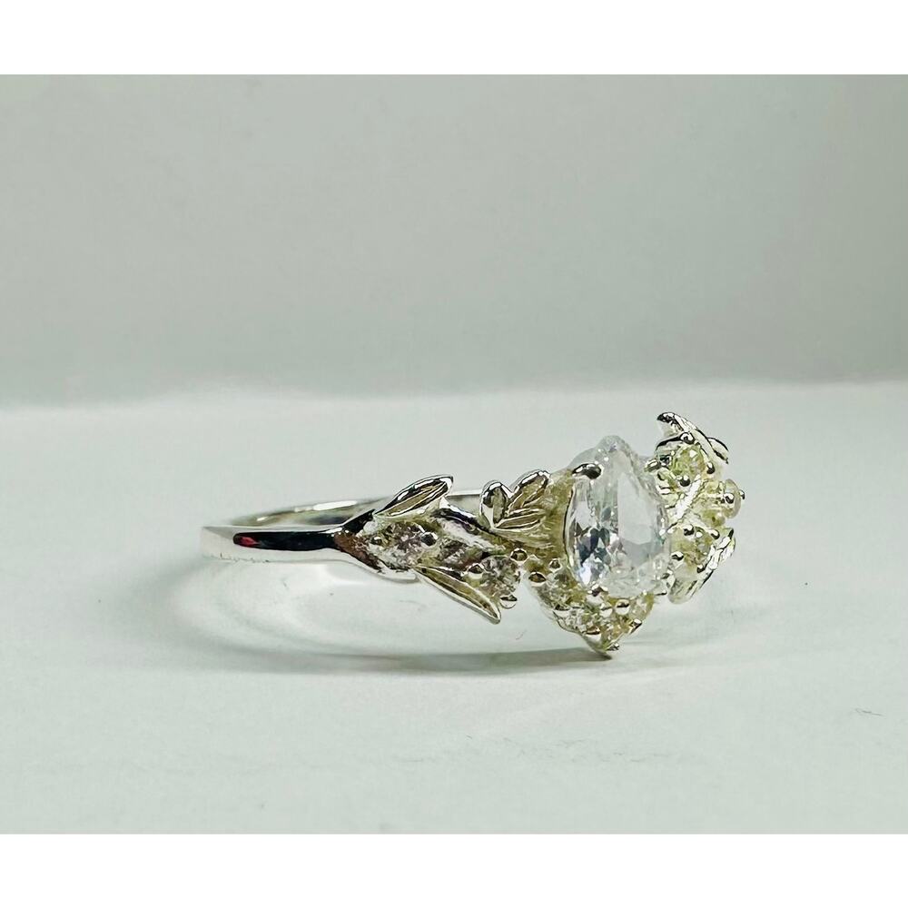 FRENCH Vintage Style STERLING TEAR DROP FLORAL LEAF RING Size 10